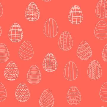 Seamless pattern with Easter eggs, outline design. A vibrant cute patterned e イラスト素材