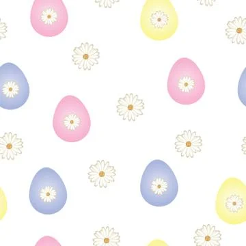 Seamless pattern with Easter eggs in pastel colors and daisy flowers vector Stock Illustration
