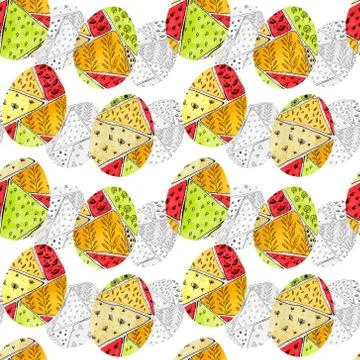 Seamless pattern with Easter eggs with pattern in doodle style. Stock Illustration