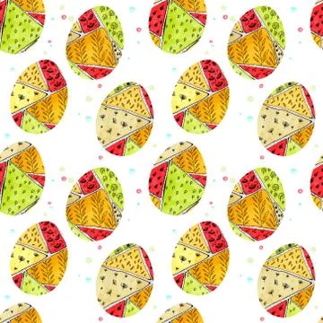 Seamless pattern with Easter eggs with pattern in doodle style. Illustrazione stock