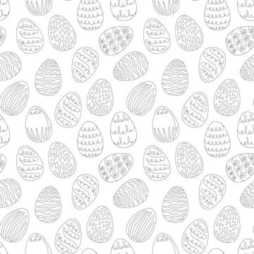 Seamless pattern of Easter eggs with a patterns. Continuous one line drawing. Stock Illustration