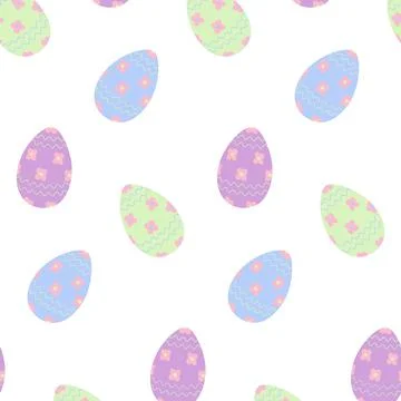 Seamless pattern of Easter eggs in trendy soft green, lilac and blue with wave Stock Illustration