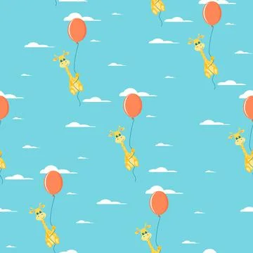 Seamless pattern on an Easter with hot air balloon Giraffe. Easter pattern. V Stock Illustration