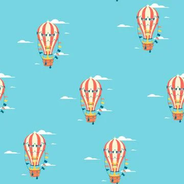 Seamless pattern on an Easter with hot air balloon Giraffe. Easter pattern. V Illustrazione stock