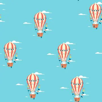 Seamless pattern on an Easter with hot air balloon rabbit. Easter pattern. Ve Stock Illustration