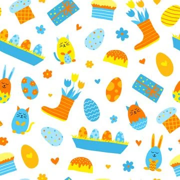 Seamless pattern with Easter icons. Stock Illustration
