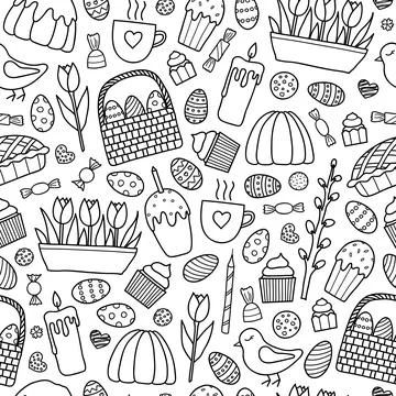 Seamless pattern with easter items. Stock Illustration