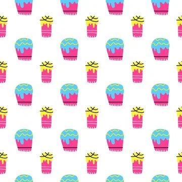Seamless pattern with Easter kulich cakes. Stock Illustration