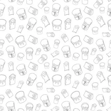 Seamless pattern of Easter Kulich cakes with icing. Continuous one line drawi Illustrazione stock