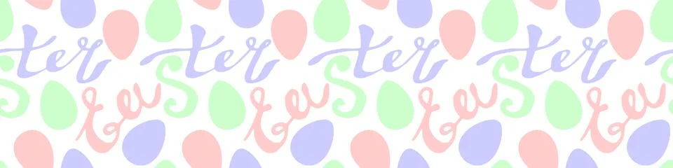 Seamless pattern of Easter lettering and ornamental eggs. Vector pastel multi Stock Illustration