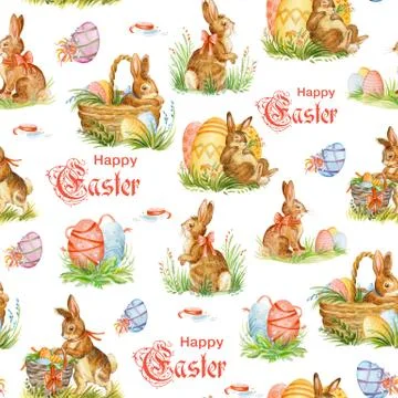 Seamless pattern with easter rabbits Stock Illustration
