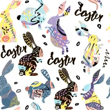 Seamless pattern with Easter rabbits,bunny. Creative texture with rabbits m.. Stock Illustration