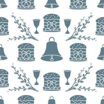Seamless pattern with Easter symbols. 스톡 일러스트