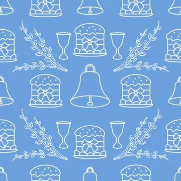 Seamless pattern with Easter symbols. 스톡 일러스트