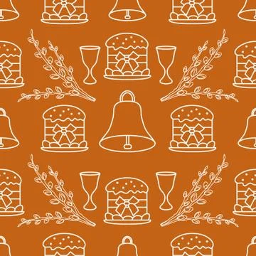 Seamless pattern with Easter symbols. 스톡 일러스트