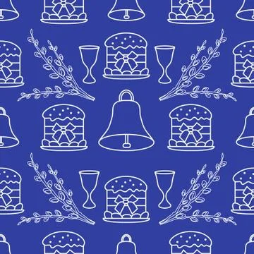 Seamless pattern with Easter symbols. 스톡 일러스트