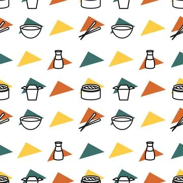 Seamless pattern with eating utensils. Asian food. Vector illustration. Ora.. Stock Illustration