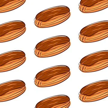Seamless pattern with eclair in flat style. Design for bakery branding Stock Illustration
