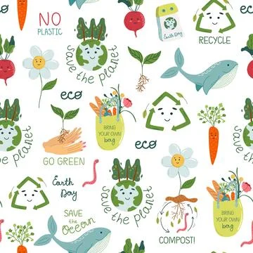 Seamless pattern with eco and healthy life symbols Stock Illustration