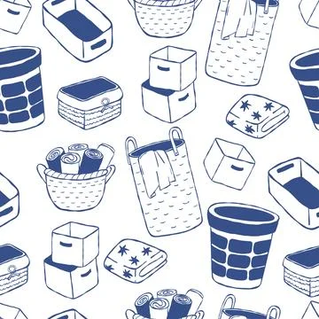 Seamless Pattern Eco-Friendly Home Storage Items. Woven Basket, Hamper, Org.. Stock Illustration