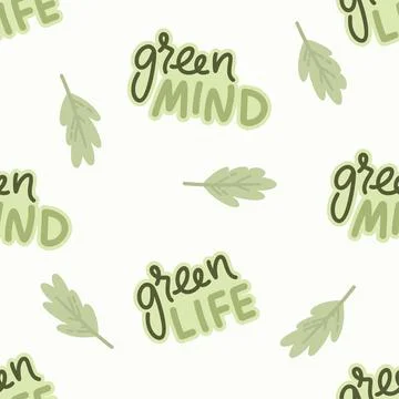 Seamless pattern eco lettering. Green life mind Stock Illustration