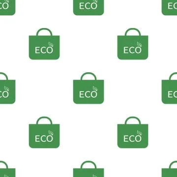 Seamless pattern with eco shopping bag icon. Green ecological sign. Vector. Stock Illustration