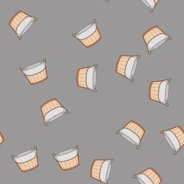 Seamless pattern ecofriendly wicker laundry basket cartoon vector Stock Illustration