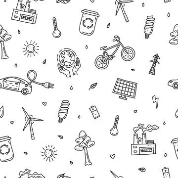 Seamless pattern with ecology and environment icons. Stock Illustration