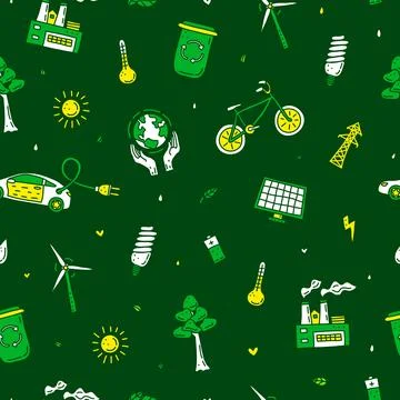 Seamless pattern with ecology and environment icons. Illustrazione stock