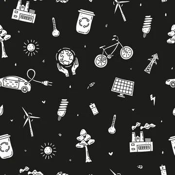 Seamless pattern with ecology and environment icons. Stock Illustration