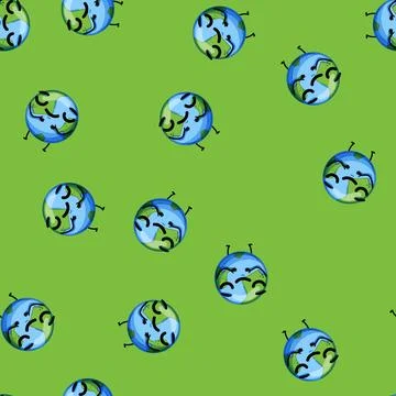 Seamless pattern ecology earth planet character cartoon vector Stock Illustration