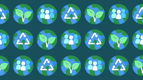 Seamless pattern of ecology icons with earth globe background animation Stock Footage 334056164