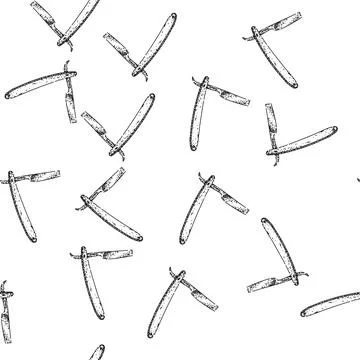 Seamless pattern edge barber straight razor sketch hand drawn Illustrazione stock