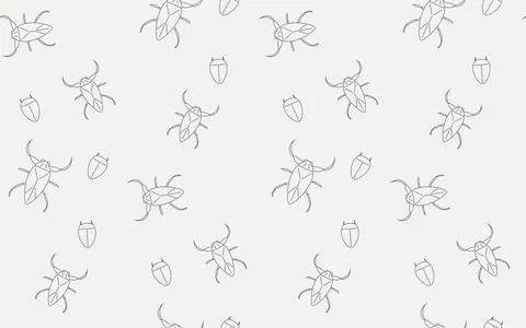 Seamless pattern of edible insects, Giant water bug and Diving beetle 스톡 일러스트