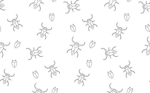 Seamless pattern of edible insects, Giant water bug and Diving beetle Stock Illustration