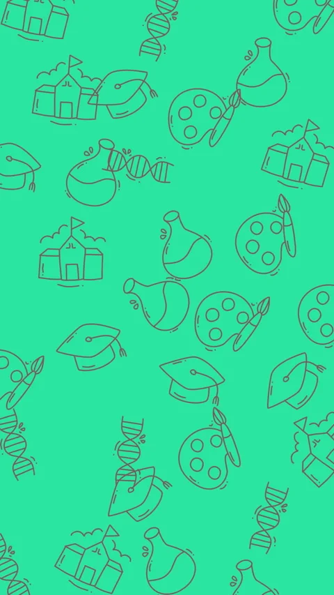 Seamless Pattern of Education and Art Supplies on Green Background. Stock Footage 322987209