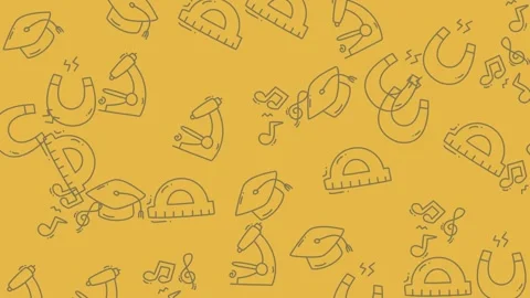 Seamless Pattern of Education and Science Icons on Yellow Background. Stock Footage 321856092