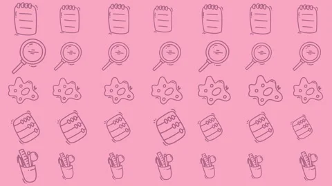 Seamless pattern of education icons animation on pink background, looping c.. 스톡 동영상 328584968