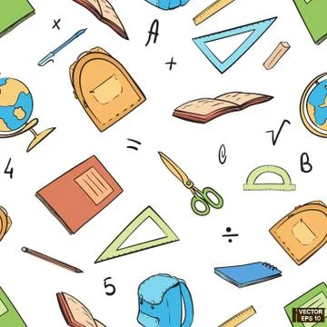 Seamless pattern with educational supplies. Stock-Illustration