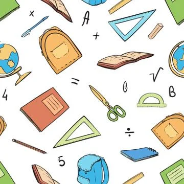 Seamless pattern with educational supplies. Stockillustratie