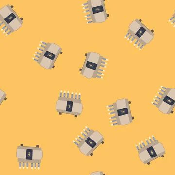 Seamless pattern efficiency electrical transformer cartoon vector Stock Illustration