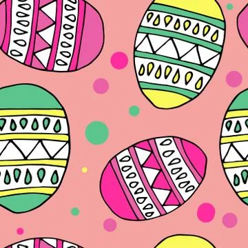 Seamless pattern with egg, easter illustration on pink background. Stock Illustration