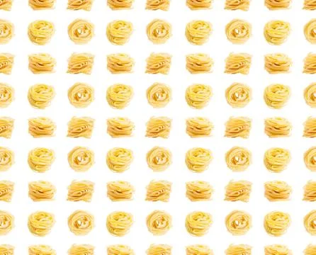 Seamless pattern. Egg pasta nest isolated on white background Stock Photos
