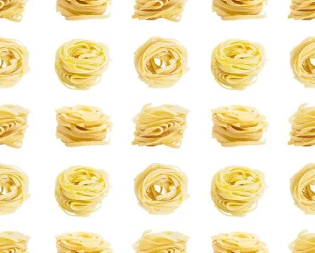 Seamless pattern. Egg pasta nest isolated on white background Stock Photos