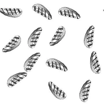 Seamless pattern eggplant grilled vegetables sketch hand drawn Stock Illustration