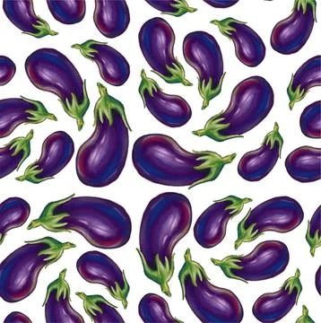 Seamless pattern with eggplant. Vegetables. Vegan background. Stock Illustration