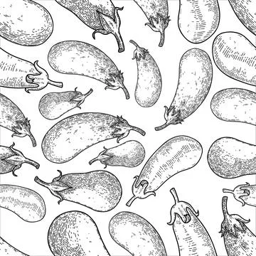 Seamless pattern with eggplants. Design element for poster, card, banner. Vec Stock Illustration
