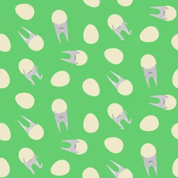 Seamless Pattern with Eggs and Rabbits in the Eggs Stock Illustration