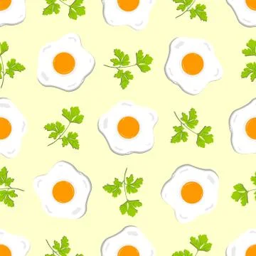 Seamless pattern with eggs and sprigs of parsley on light background Stock Illustration