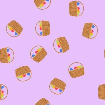 Seamless pattern eggs basket easter cartoon vector Stockillustratie